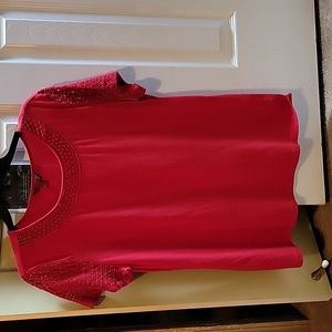 212 Collection Women's Red Crochet Lace Short Sleeve Top Size Large